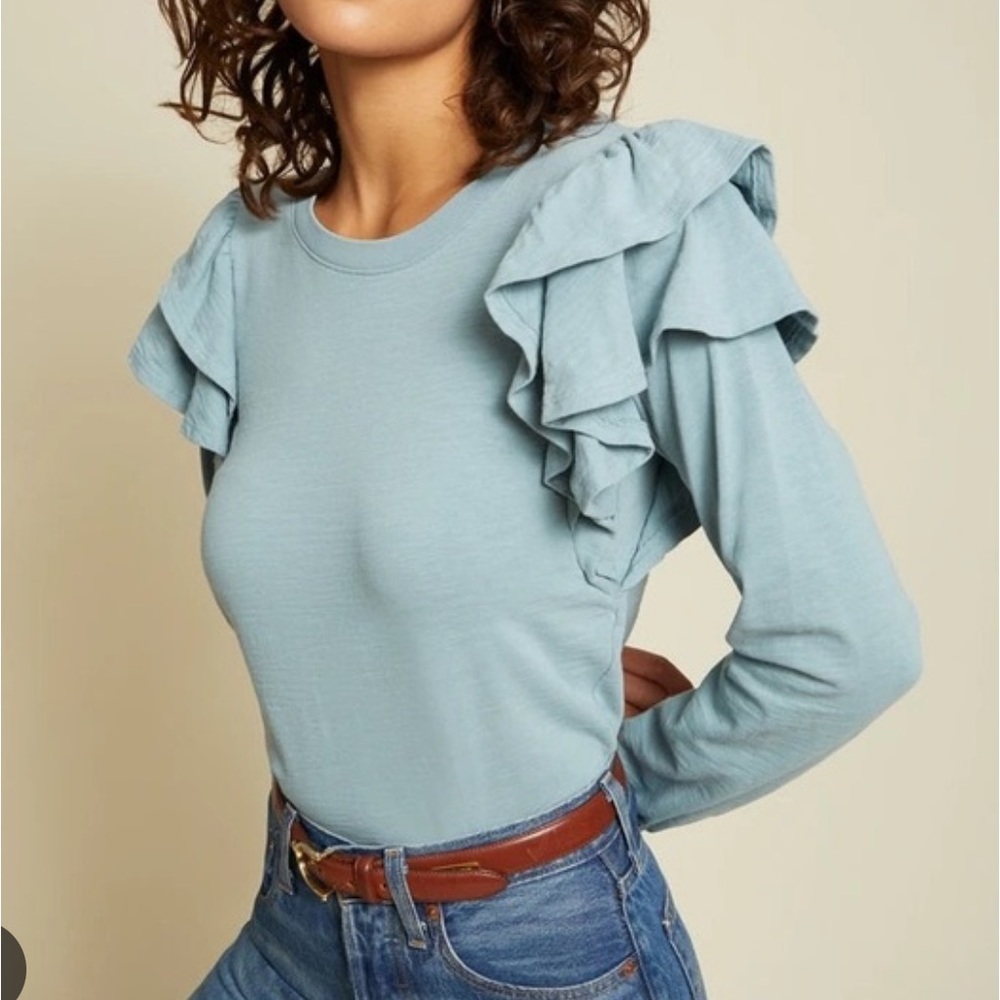 Nation ltd Xenia ruffle teal shirt size small